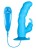 Голубой вибратор с клиторальным стимулятором BUNNY ICY - 18 см.