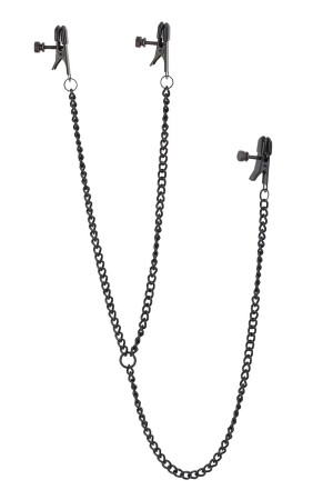 Черные зажимы на соски и клитор на цепочке Deluxe Nipple   Clit Clamps