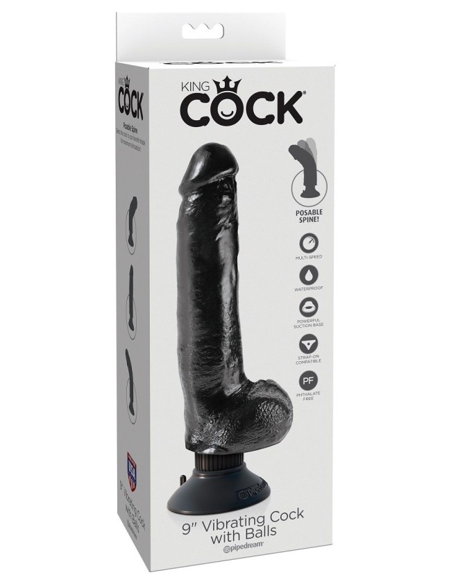 Чёрный виброфаллос со съемной присоской 9 Vibrating Cock with Balls - 22,9 см. Чёрный виброфаллос со съемной присоской 9 Vibrating Cock with Balls - 22,9 см.
