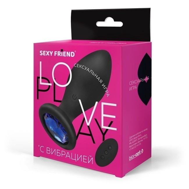 Черная вибровтулка с синим кристаллом и пультом ДУ - 9 см. Черная вибровтулка с синим кристаллом и пультом ДУ - 9 см.