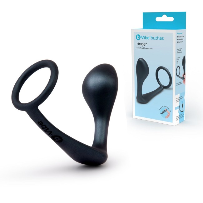 Черное эрекционное кольцо со стимулятором простаты Ringer Cock Ring Plug Черное эрекционное кольцо со стимулятором простаты Ringer Cock Ring Plug