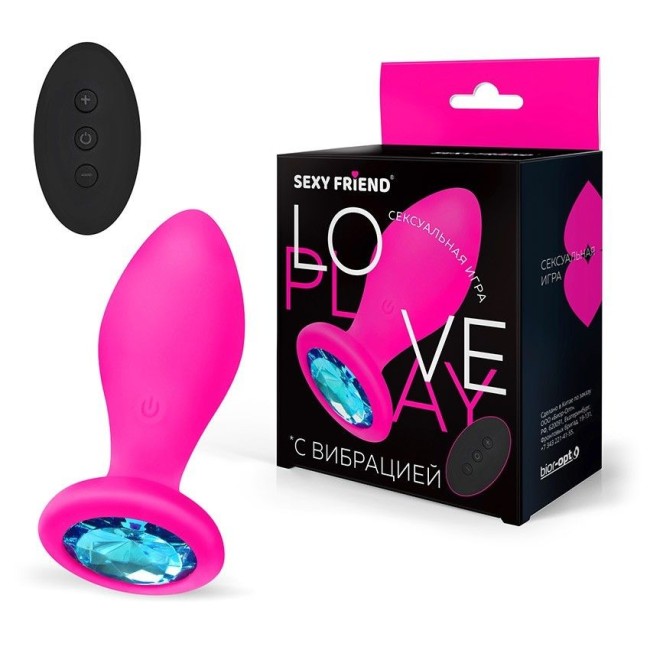 Розовая вибровтулка с голубым кристаллом и пультом ДУ - 8,5 см. Розовая вибровтулка с голубым кристаллом и пультом ДУ - 8,5 см.