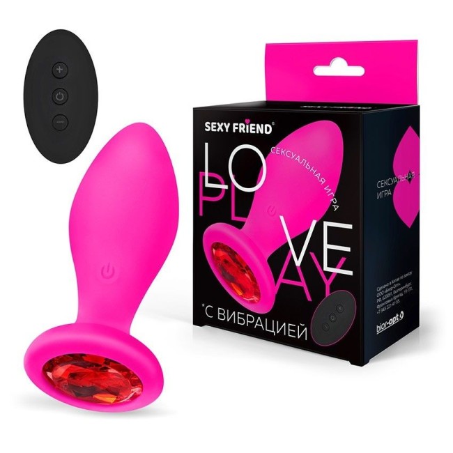 Розовая вибровтулка с красным кристаллом и пультом ДУ - 9 см. Розовая вибровтулка с красным кристаллом и пультом ДУ - 9 см.