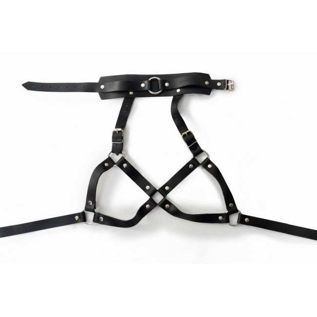 Эффектная черная портупея с ошейником Эффектная черная портупея с ошейником