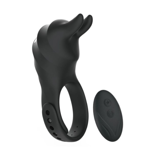 Черное эрекционное кольцо Usagi с ушками и пультом ДУ Черное эрекционное кольцо Usagi с ушками и пультом ДУ