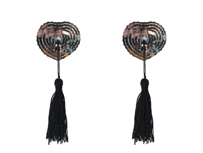 Серебристые пэстисы-сердечки Gipsy с черными кисточками Серебристые пэстисы-сердечки Gipsy с черными кисточками