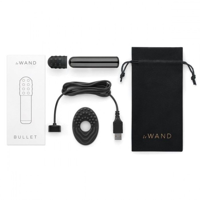 Черная вибропулька Le Wand Bullet с 2 нежными насадками Черная вибропулька Le Wand Bullet с 2 нежными насадками