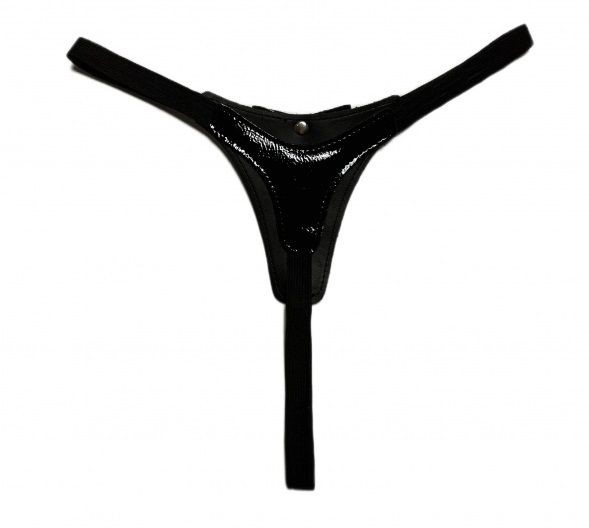 Черные лаковые трусики-стринги с бантиком Черные лаковые трусики-стринги с бантиком