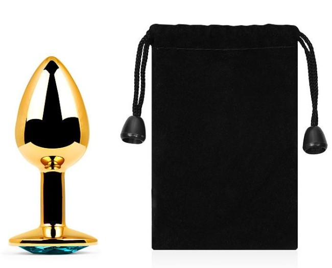 Золотистая анальная пробка с голубым стразом - 7,2 см. Золотистая анальная пробка с голубым стразом - 7,2 см.