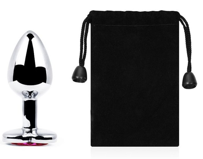 Серебристая анальная пробка с розовым кристаллом-сердечком - 7 см. Серебристая анальная пробка с розовым кристаллом-сердечком - 7 см.