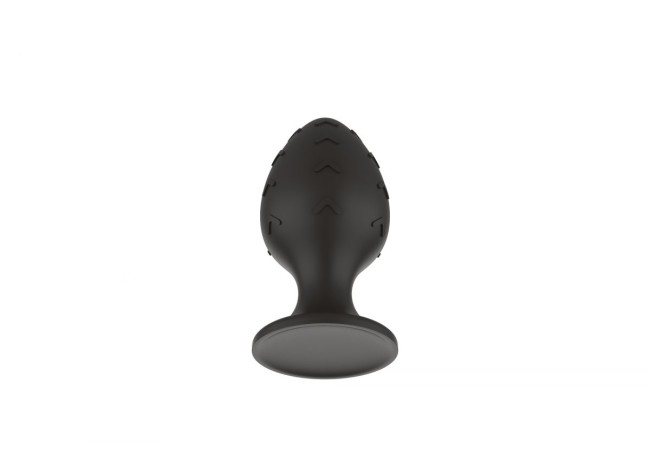 Черная малая силиконовая анальная пробка с рельефом в виде галочек