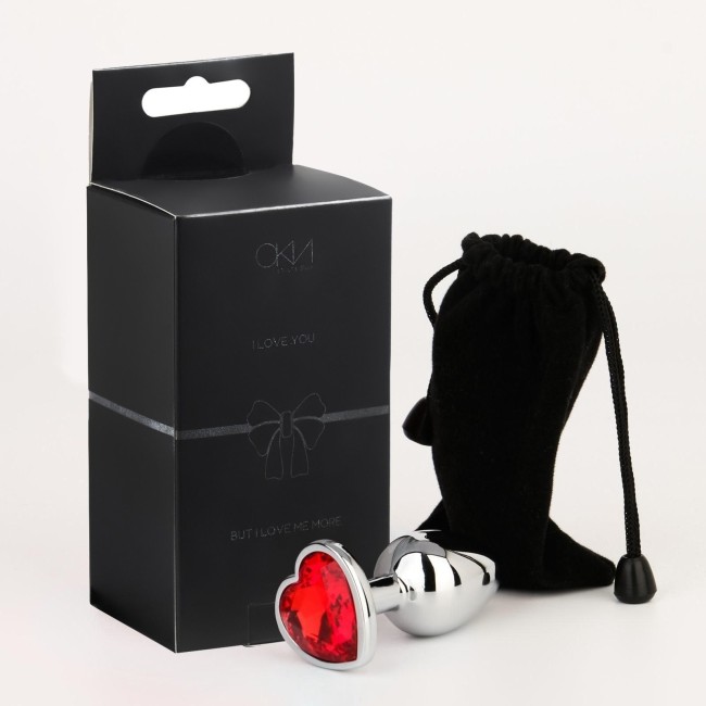 Серебристая анальная пробка с красным кристаллом в форме сердца - 7 см. Серебристая анальная пробка с красным кристаллом в форме сердца - 7 см.