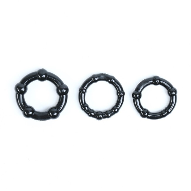 Набор из 3 рельефных эрекционных колец черного цвета Набор из 3 рельефных эрекционных колец черного цвета