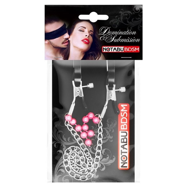 Оригинальные зажимы на соски с розовыми бусинками и цепочкой Оригинальные зажимы на соски с розовыми бусинками и цепочкой