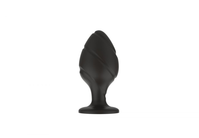 Черная малая силиконовая анальная пробка с ложбинками по диагонали Черная малая силиконовая анальная пробка с ложбинками по диагонали