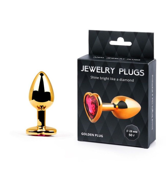 Золотистая анальная пробка с малиновым кристаллом-сердечком - 7 см. Золотистая анальная пробка с малиновым кристаллом-сердечком - 7 см.