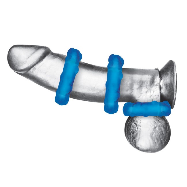 Комплект из трех голубых эрекционных колец 3-Pack Ribbed Rider Cock Ring Set Комплект из трех голубых эрекционных колец 3-Pack Ribbed Rider Cock Ring Set