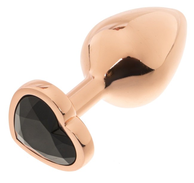Золотистая анальная пробка OYO с черным кристаллом-сердцем - 7,3 см. Золотистая анальная пробка OYO с черным кристаллом-сердцем - 7,3 см.