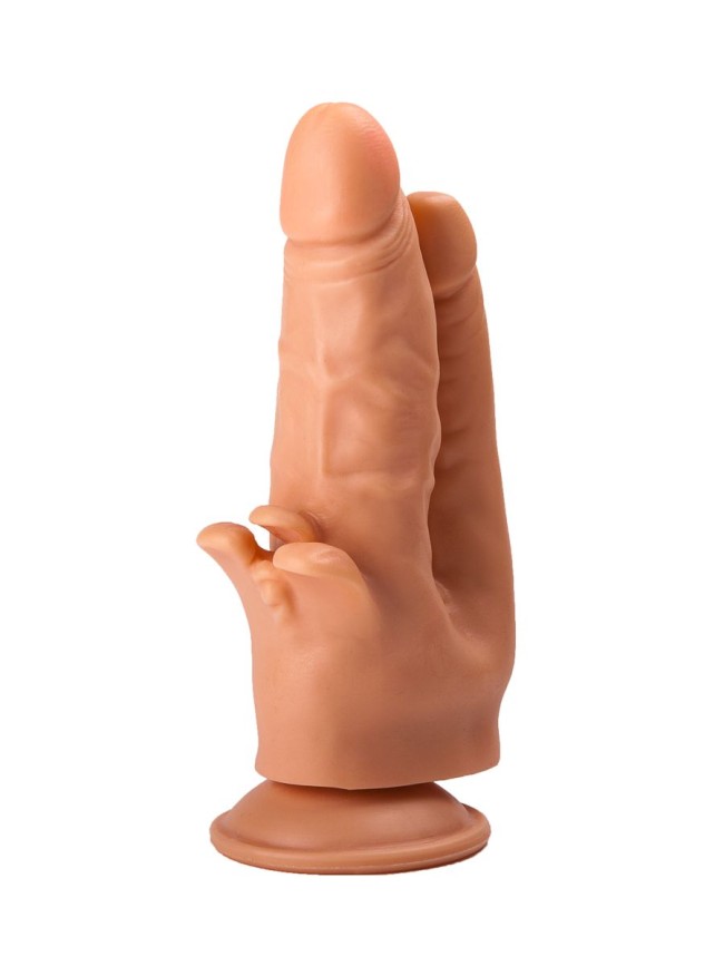 Фаллоимитатор на присоске для тройной стимуляции - 19,5 см. Фаллоимитатор на присоске для тройной стимуляции - 19,5 см.