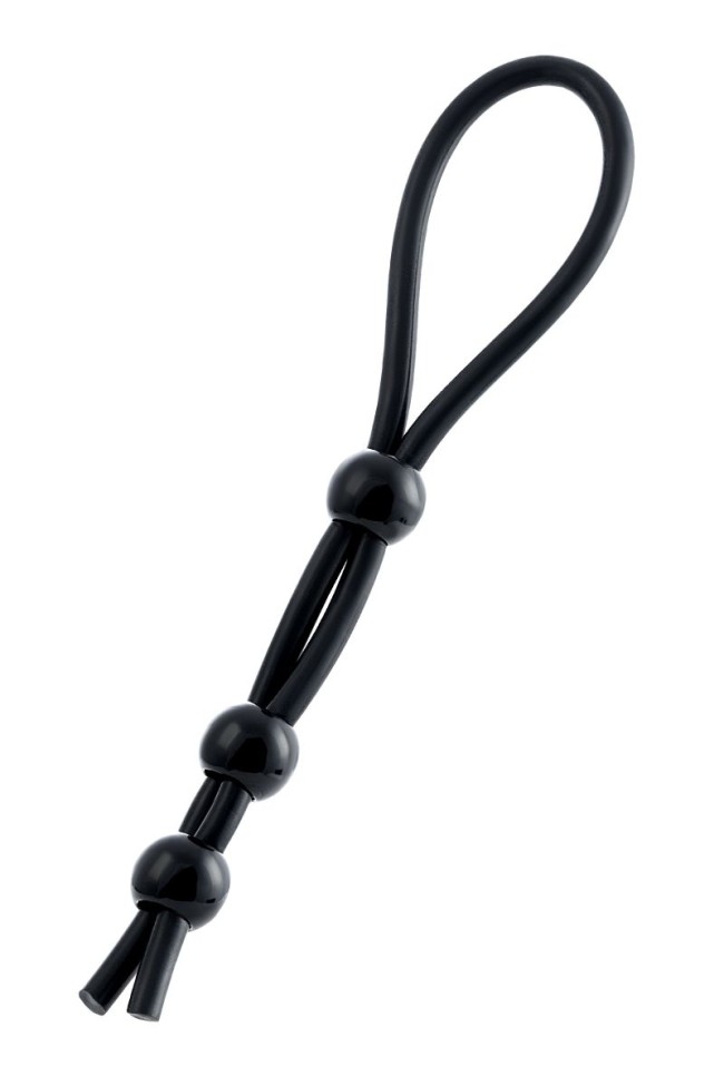 Черное лассо на пенис с тремя бусинами Черное лассо на пенис с тремя бусинами