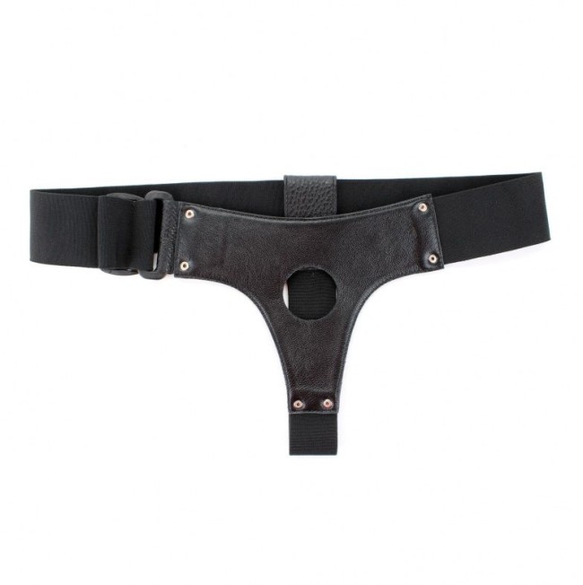 Чёрные трусики для страпона из натуральной кожи Чёрные трусики для страпона из натуральной кожи