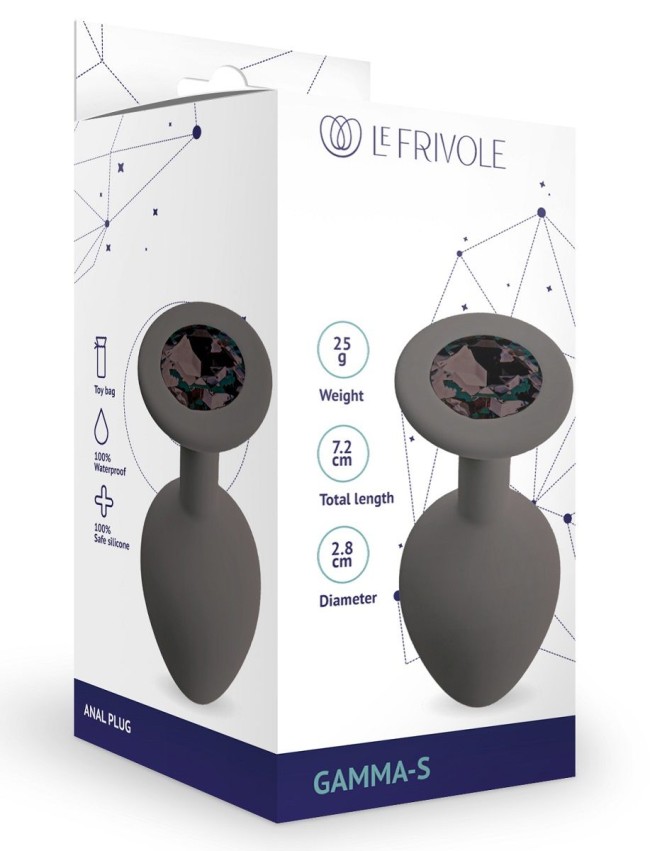 Серая анальная пробка с черным кристаллом Gamma-S - 7,2 см. Серая анальная пробка с черным кристаллом Gamma-S - 7,2 см.