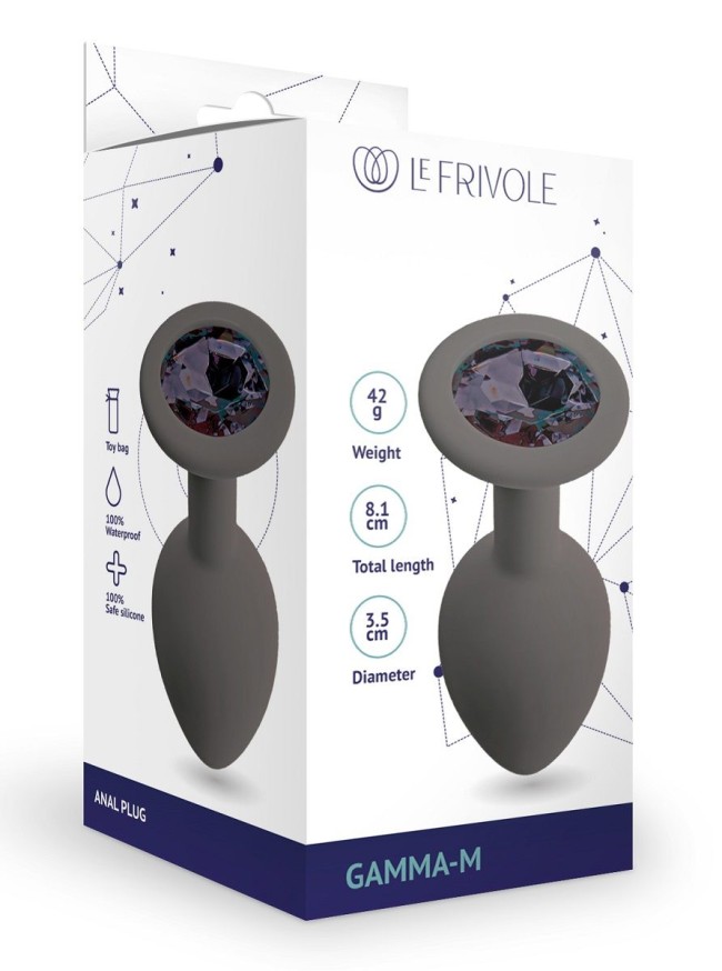 Серая анальная пробка с черным кристаллом Gamma-M - 8,1 см. Серая анальная пробка с черным кристаллом Gamma-M - 8,1 см.