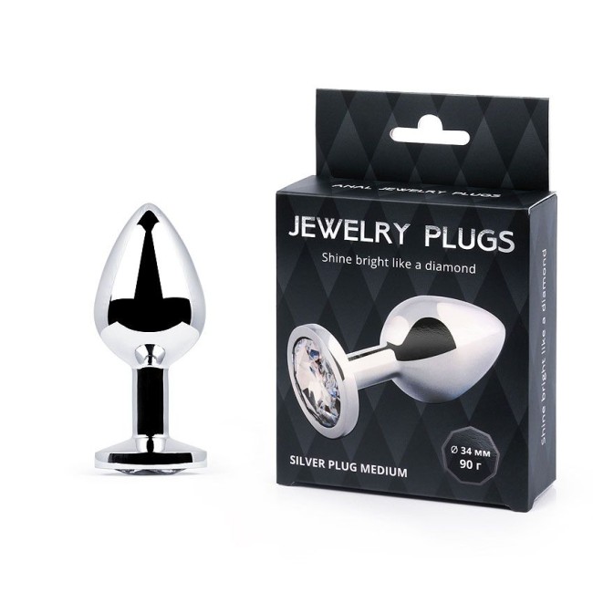 Анальная пробка SILVER PLUG MEDIUM с прозрачным кристаллом - 8,2 см. Анальная пробка SILVER PLUG MEDIUM с прозрачным кристаллом - 8,2 см.