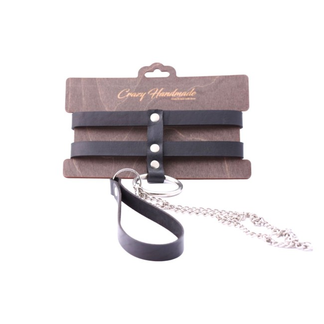 Черный однослойный ошейник из двух ремешков с поводком Черный однослойный ошейник из двух ремешков с поводком