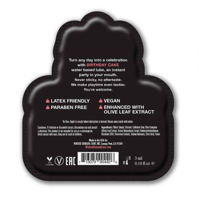 Лубрикант на водной основе со вкусом торта с кремом Wicked Aqua Birthday cake - 3 мл. Лубрикант на водной основе со вкусом торта с кремом Wicked Aqua Birthday cake - 3 мл.