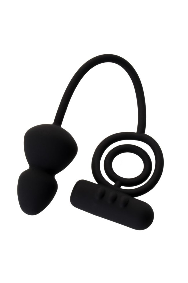 Чёрное эрекционное кольцо с вибростимулятором и анальным хвостом Чёрное эрекционное кольцо с вибростимулятором и анальным хвостом