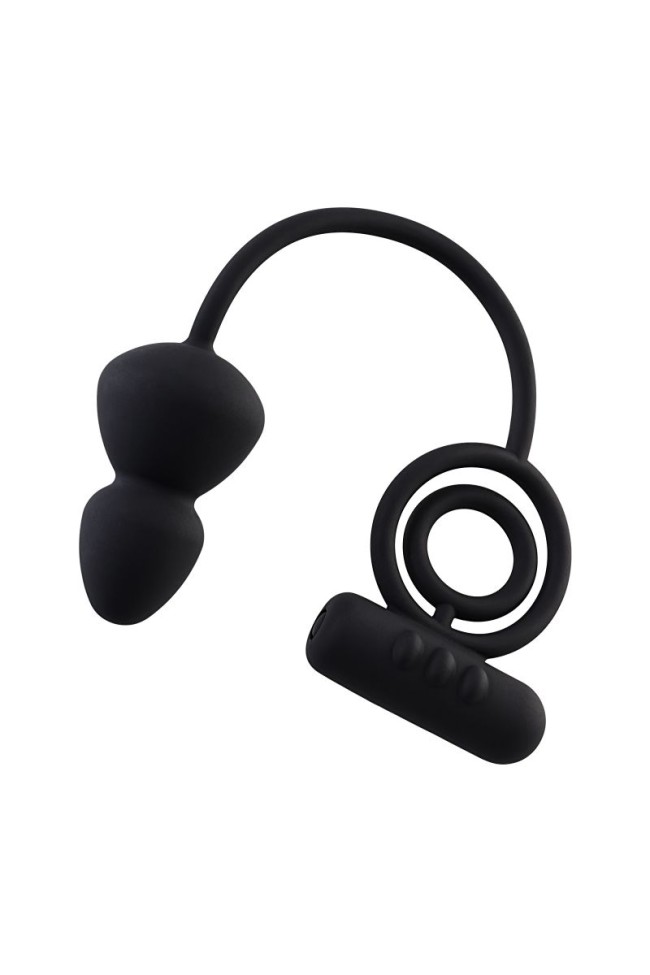 Чёрное эрекционное кольцо с вибростимулятором и анальным хвостом Чёрное эрекционное кольцо с вибростимулятором и анальным хвостом