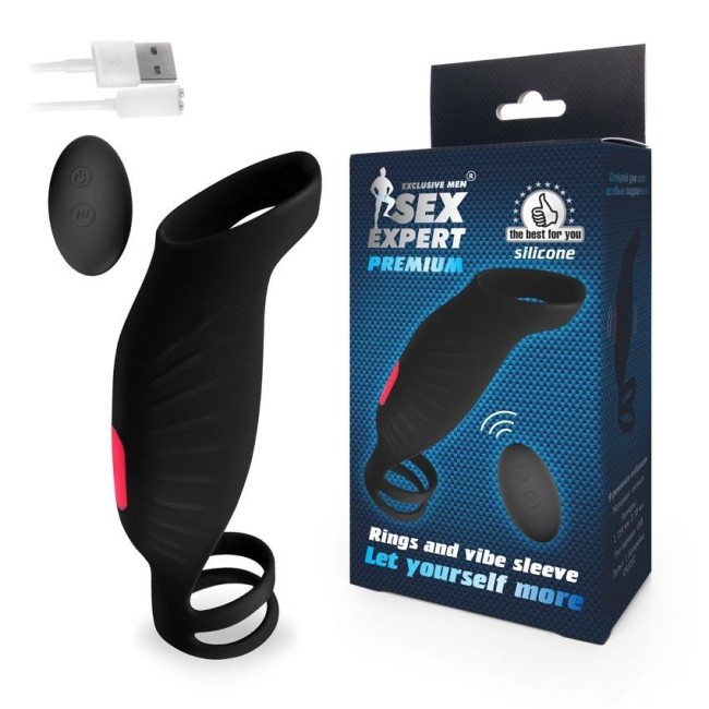 Черная насадка на пенис с вибрацией Sex Expert - 15,4 см. Черная насадка на пенис с вибрацией Sex Expert - 15,4 см.