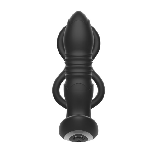 Черный анальный вибромассажёр с возвратно-поступательными движениями и кольцами для фиксации Черный анальный вибромассажёр с возвратно-поступательными движениями и кольцами для фиксации