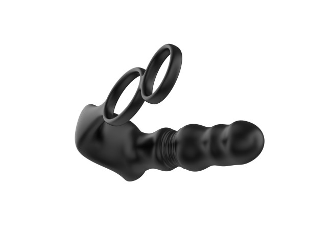 Черный вибростимулятор простаты с поступательными движениями и пультом ДУ Черный вибростимулятор простаты с поступательными движениями и пультом ДУ