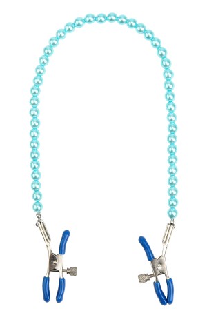 Зажимы на соски с голубыми бусами