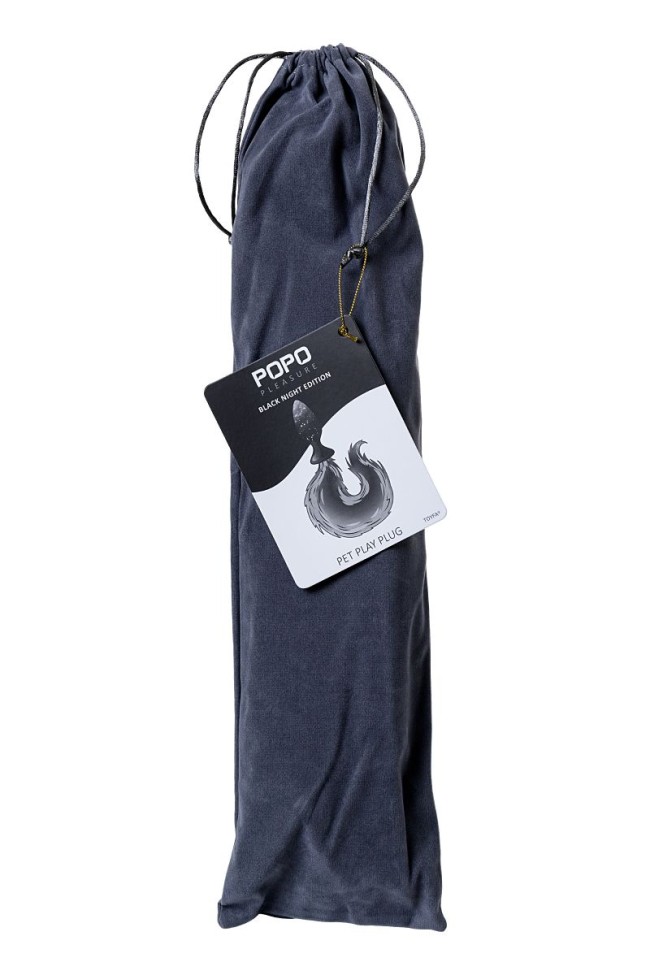 Черная силиконовая анальная втулка с хвостом чернобурой лисы - размер S Черная силиконовая анальная втулка с хвостом чернобурой лисы - размер S