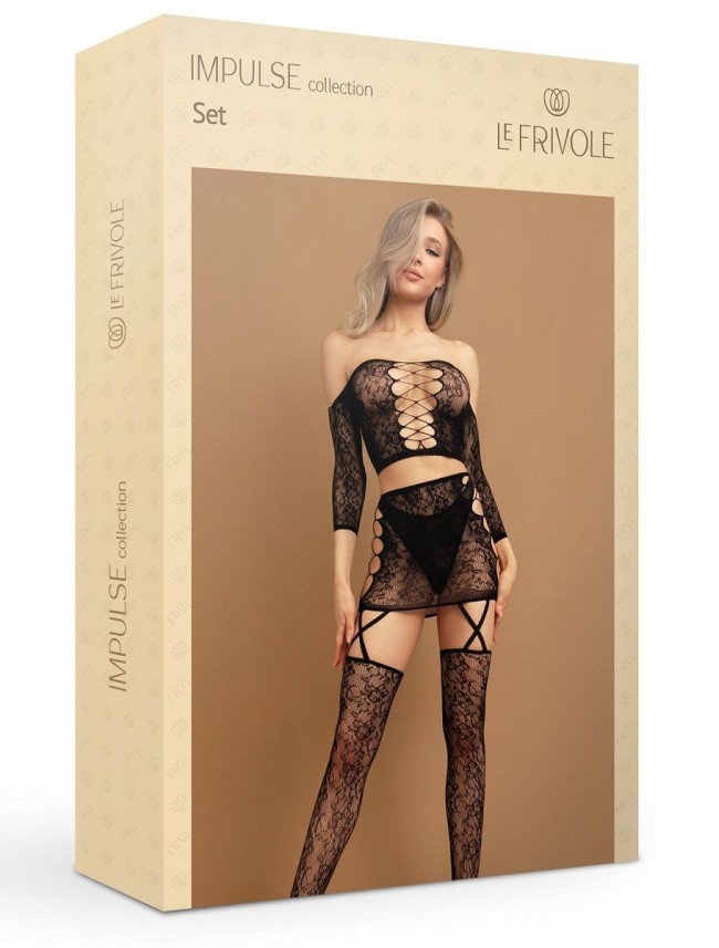 Чувственный комплект-сетка: топ и юбка с чулками Чувственный комплект-сетка: топ и юбка с чулками