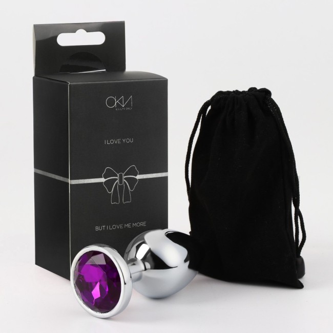 Серебристая металлическая анальная пробка с фиолетовым кристаллом - 9 см. Серебристая металлическая анальная пробка с фиолетовым кристаллом - 9 см.