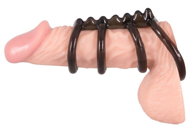 Дымчатая стимулирующая насадка на пенис из 4 колец - 6,5 см. Дымчатая стимулирующая насадка на пенис из 4 колец - 6,5 см.