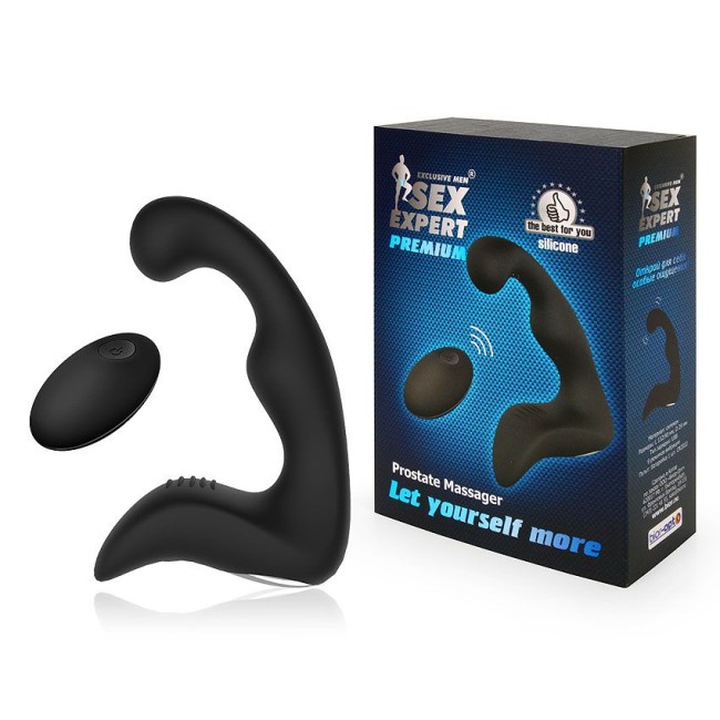 Черный силиконовый массажер простаты с пультом ДУ Черный силиконовый массажер простаты с пультом ДУ