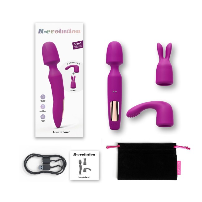 Лиловый вибратор с 2 сменными насадками R-Evolution Wand Vibrator with 2 Attachments Лиловый вибратор с 2 сменными насадками R-Evolution Wand Vibrator with 2 Attachments