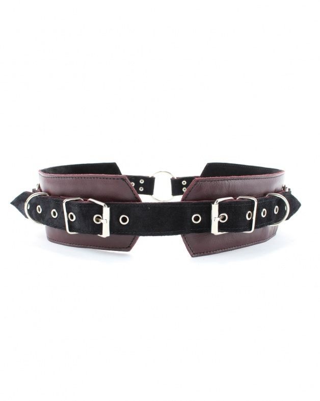 Бордовый пояс с колечками для крепления наручников Maroon Leather Belt Бордовый пояс с колечками для крепления наручников Maroon Leather Belt
