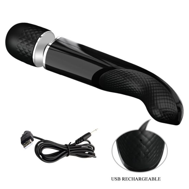 Черный мощный жезловый вибратор с изогнутой ручкой Charming Massager - 24 см. Черный мощный жезловый вибратор с изогнутой ручкой Charming Massager - 24 см.