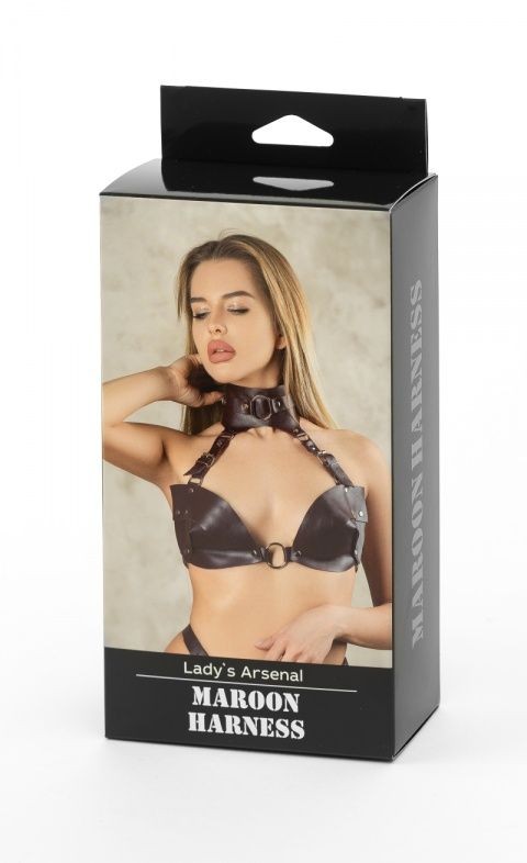 Бордовая сбруя из ошейника с лифом Maroon Harness Бордовая сбруя из ошейника с лифом Maroon Harness