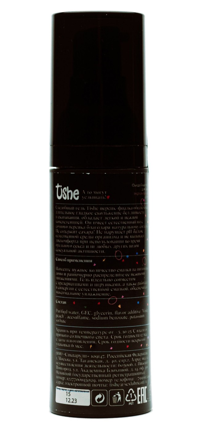 Съедобный лубрикант на водной основе Tishe с ароматом персика и фиалки - 30 мл. Съедобный лубрикант на водной основе Tishe с ароматом персика и фиалки - 30 мл.