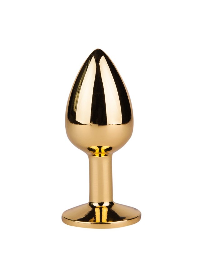 Золотистая анальная втулка с малиновым кристаллом - 7 см. Золотистая анальная втулка с малиновым кристаллом - 7 см.