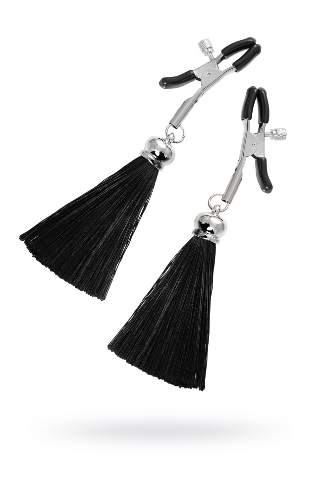 Зажимы на соски «Прищепки» с черными кисточками из шелка Зажимы на соски «Прищепки» с черными кисточками из шелка