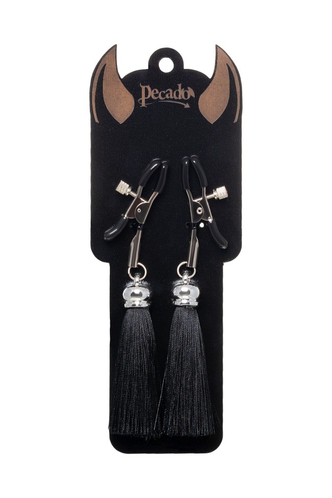 Зажимы на соски «Прищепки» с черными кисточками из шелка Зажимы на соски «Прищепки» с черными кисточками из шелка