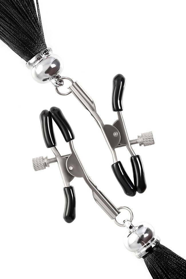 Зажимы на соски «Прищепки» с черными кисточками из шелка Зажимы на соски «Прищепки» с черными кисточками из шелка